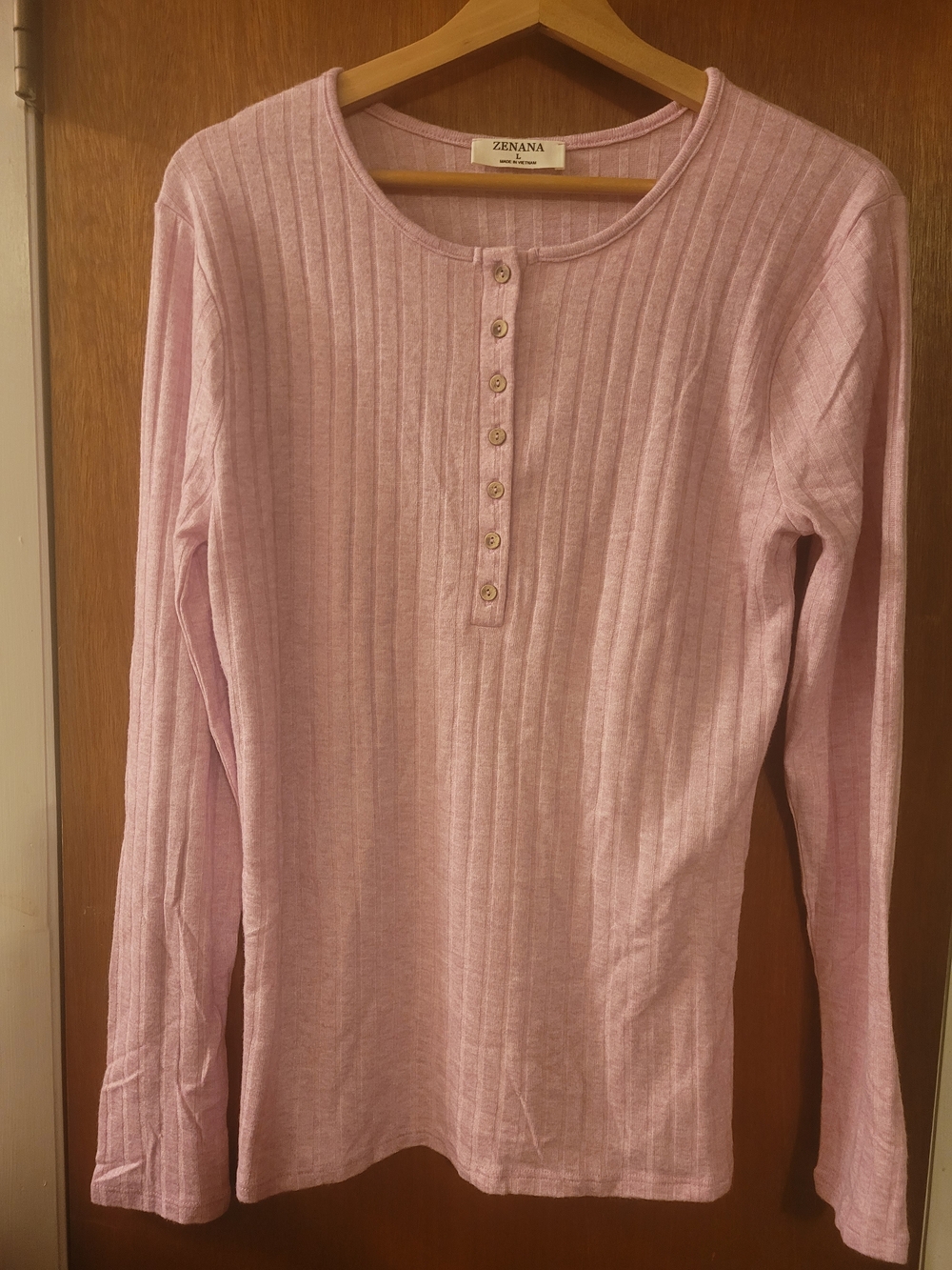 Zenana Pink Ribbed Henley Shirt